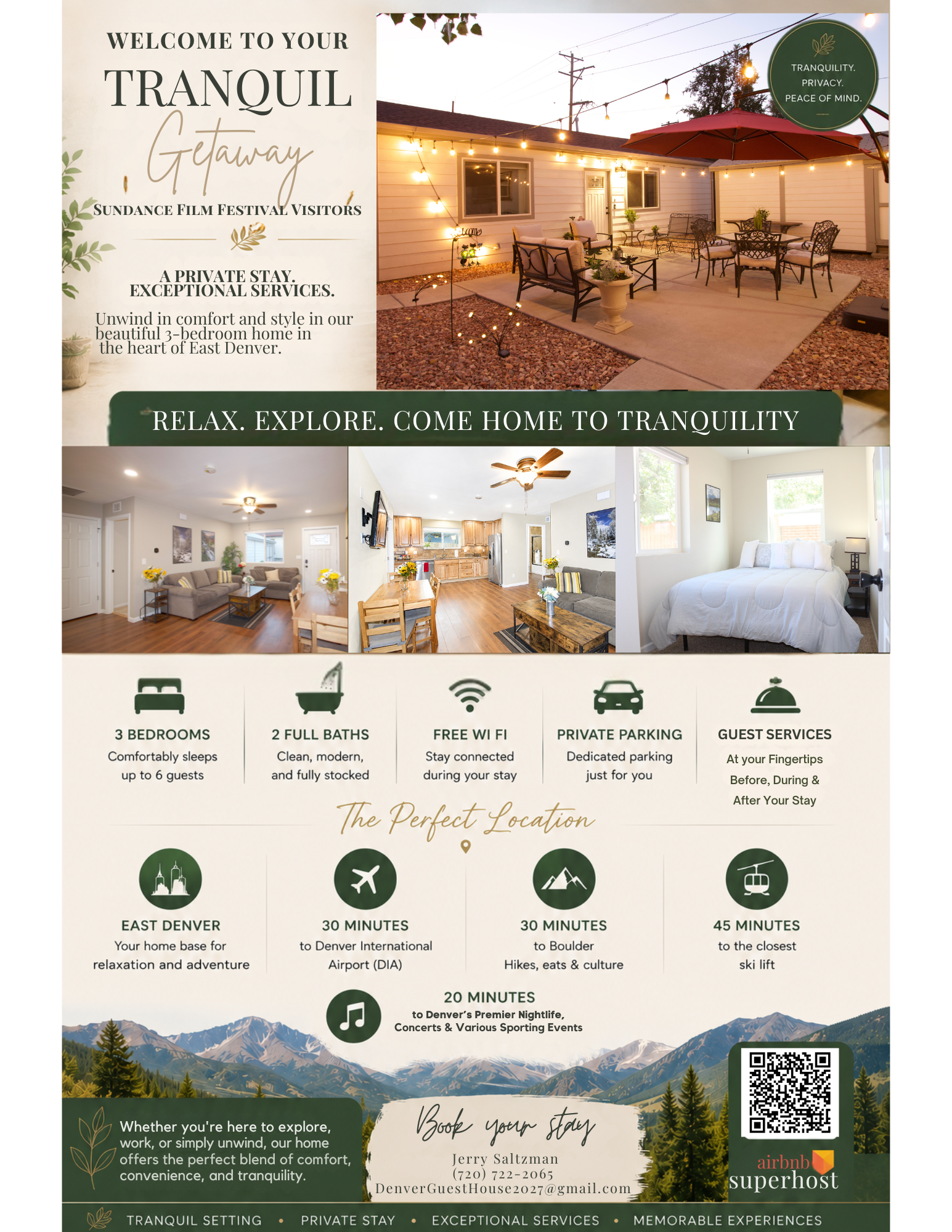 Tranquil Getaway East Denver vacation rental flyer